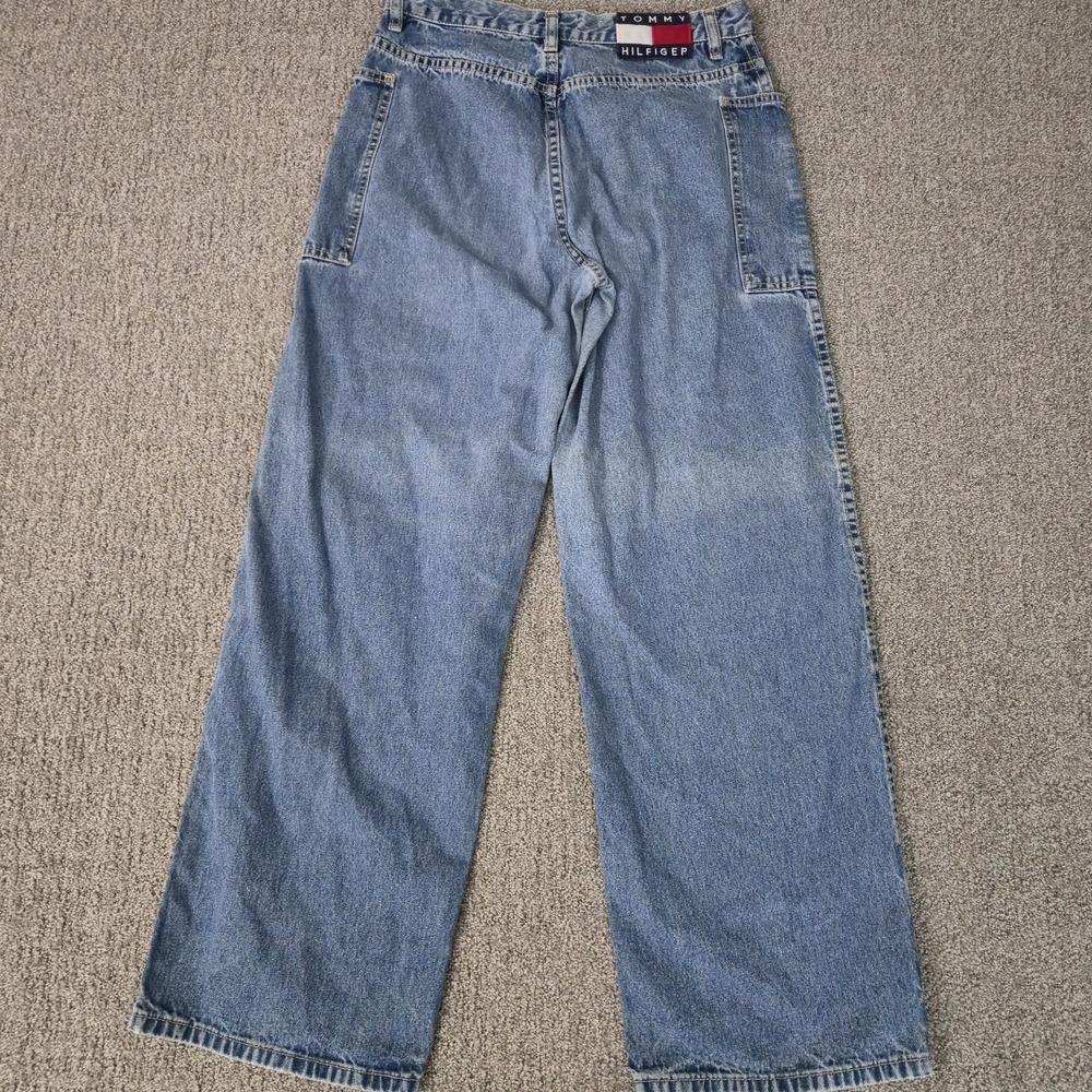 Vintage Tommy Hilfiger Skater Jeans Big Flag Size 9 Blue Denim Wide Leg Y2K - Picture 8 of 10